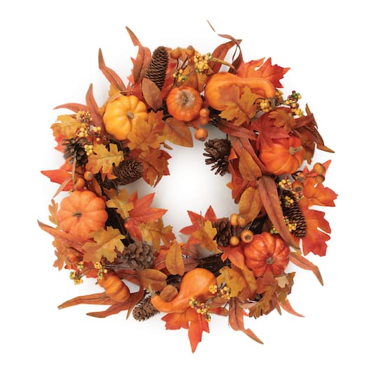 24" Pumpkin & Pinecone Fall Harvest Wreath